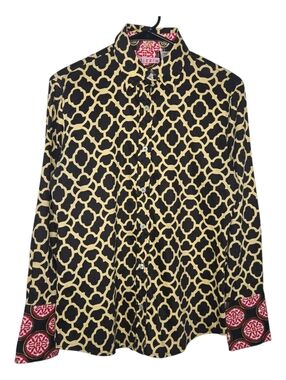 Tizzie Womens Contrast Geo Print Button Up Shirt Size Small
